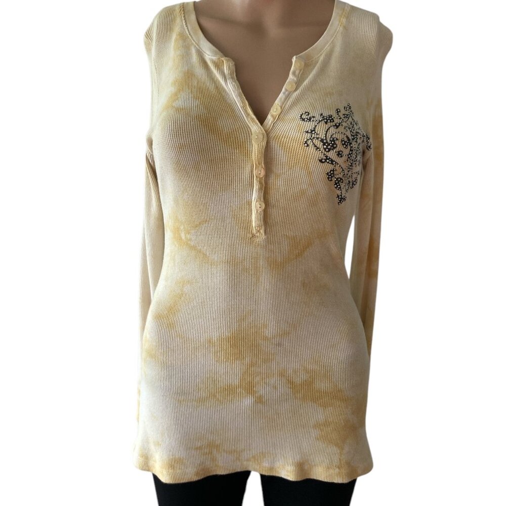 T Party Studded Size L Henley Thermal Top